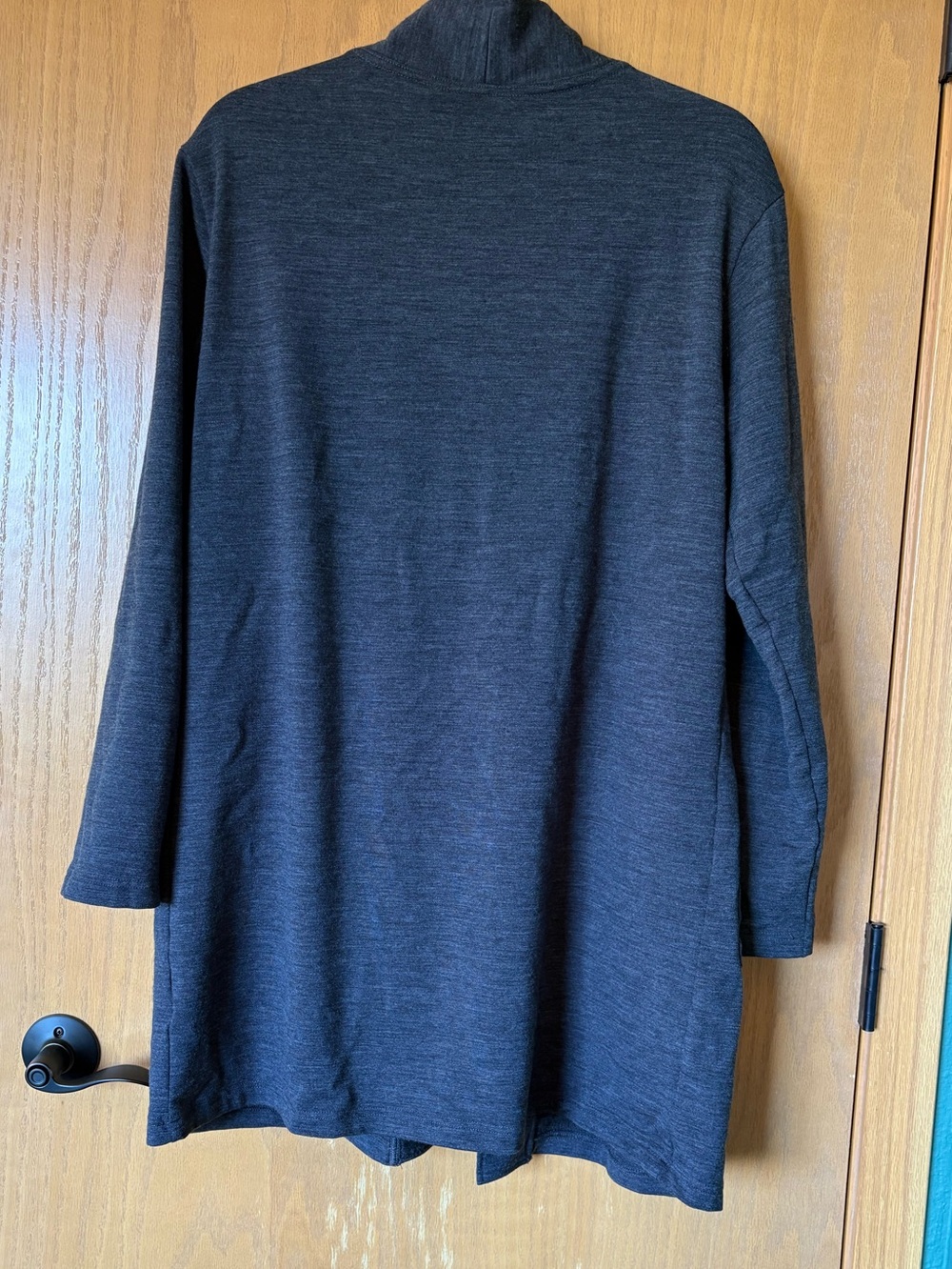 Woolx Kinsley Merino Wool Open Front Long Cardigan Jacket - Dark Charcoal - Picture 3 of 6
